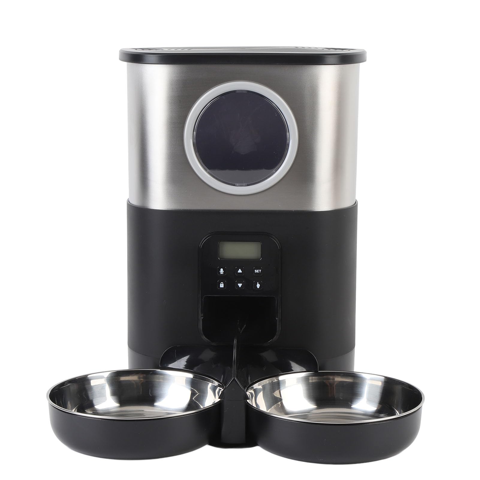Sorandy Comedero Automático para Gatos, Comedero para Gatos de 5 litros de Capacidad, Cuantitativo Temporizado con Cuencos de Acero Inoxidable y Ventana Grande para Comprobar el Nivel de Alimentos,