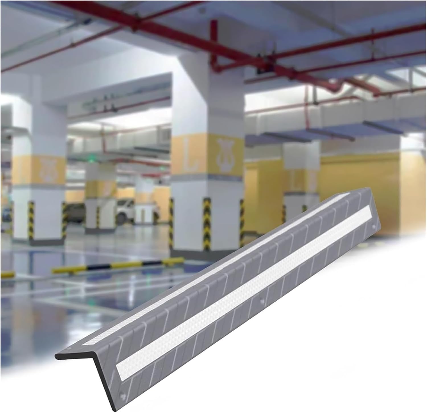 Reflective Rubber Wall Corner Guards - 8pcs L-Shape Garage Wall Protectors, Durable Corner Protectors with Reflective Strips for Enhanced Safety (Red, 0.9cm)