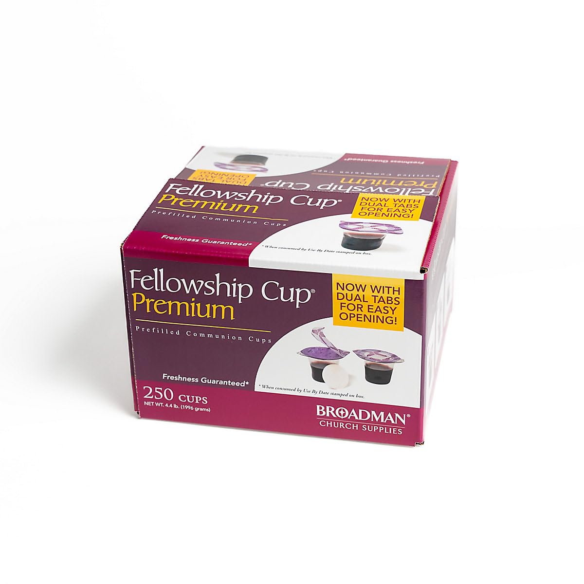 Broadman Church Supplies, Premium Easy-to-Open Dual Tab, Pre-filled Communion Fellowship Cup, 100% Concord Grape Juice blend and Wafer Set, 250 Count
