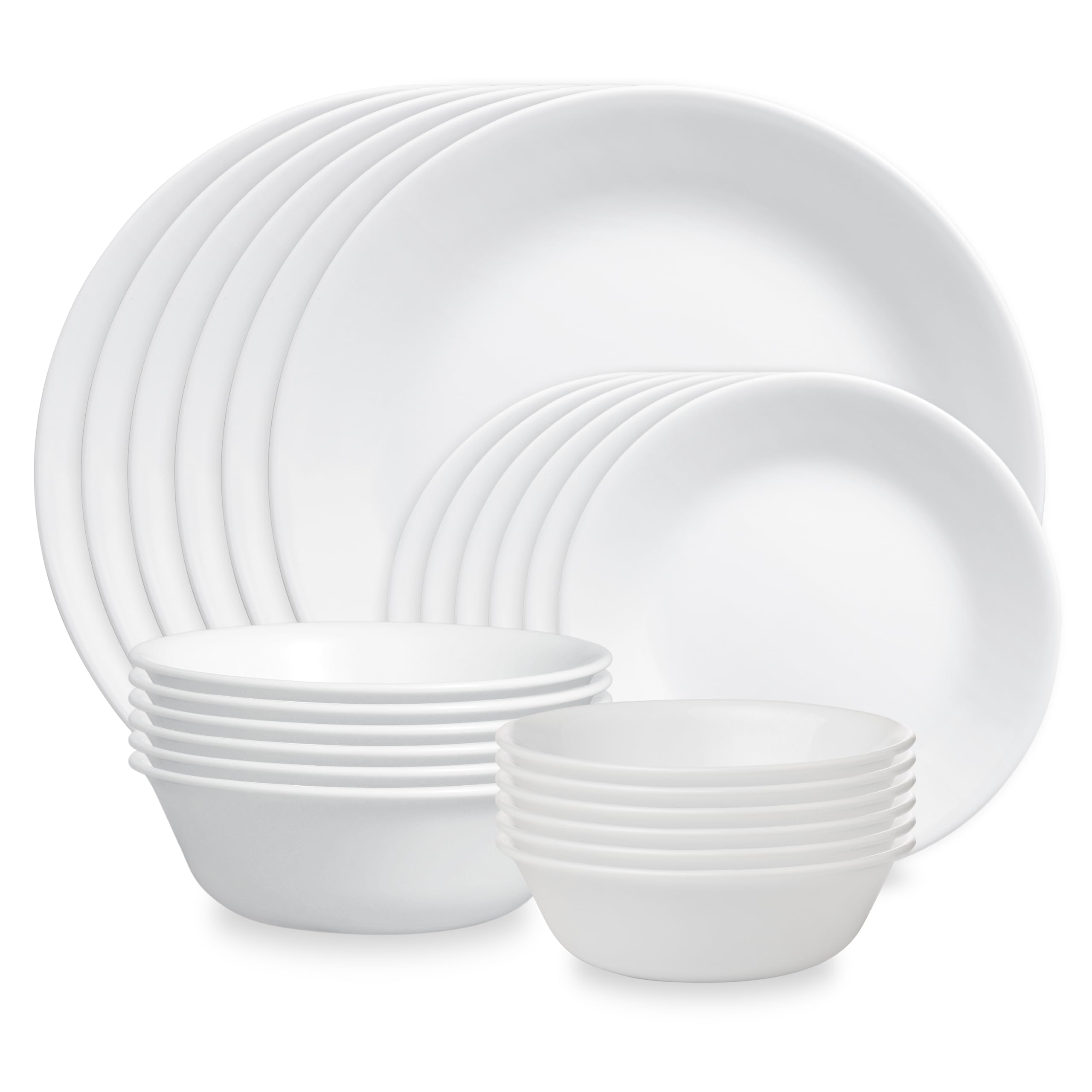 Corelle Set di stoviglie classico, 24 pezzi, in vetro resistente a 3 strati, resistente alle scheggiature, leggero, piatti e ciotole non porosi, facili da pulire, design impilabile salvaspazio
