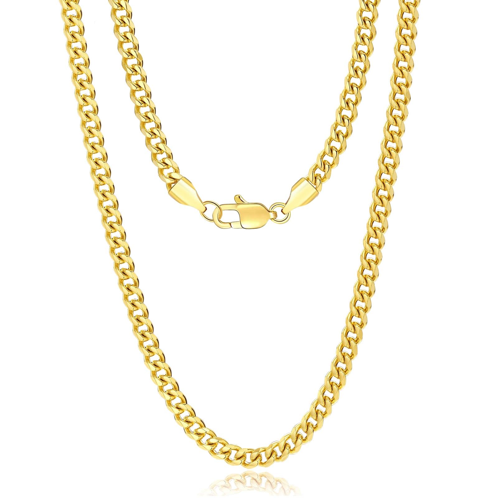 7mm Real Gold Plated Cuban Link Chain for Men, Mens Stainless Steel Gold Chain Necklace Jewelry for Men