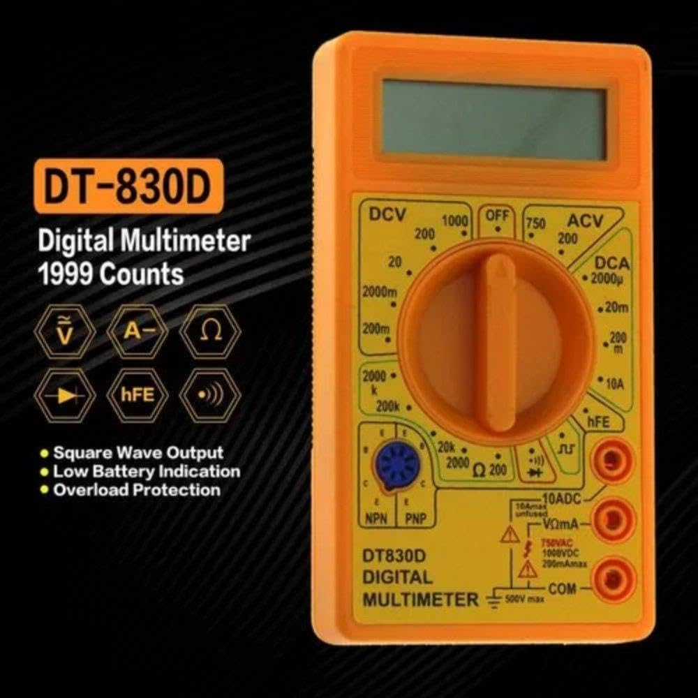 Small Digital Multimeter, Multipurpose Electric meter Yellow/Red 830D Digital Multimeter LCD AC DC Measuring Voltage Current — Amazon image 5