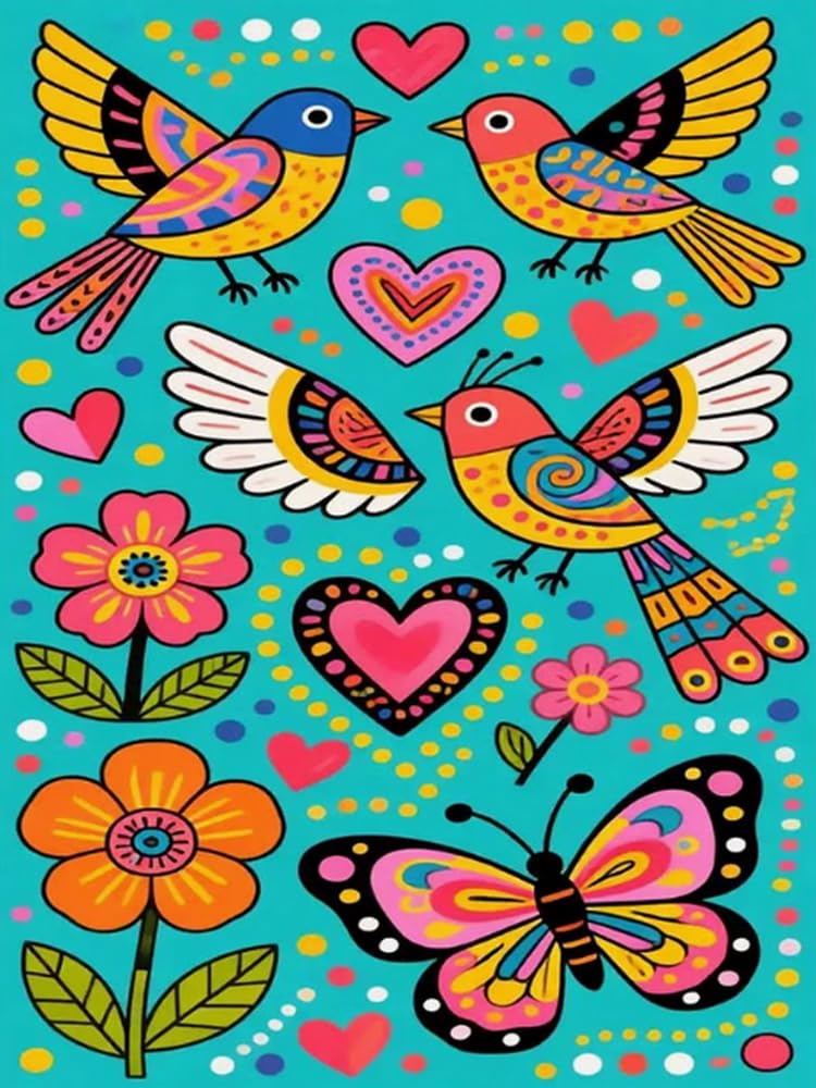 Brennora 5D Diamond Painting Kits Full Drill Round Gem Painted Bird and Flowers DIY Arts and Crafts Home Wall Decor Gift 40x50cm