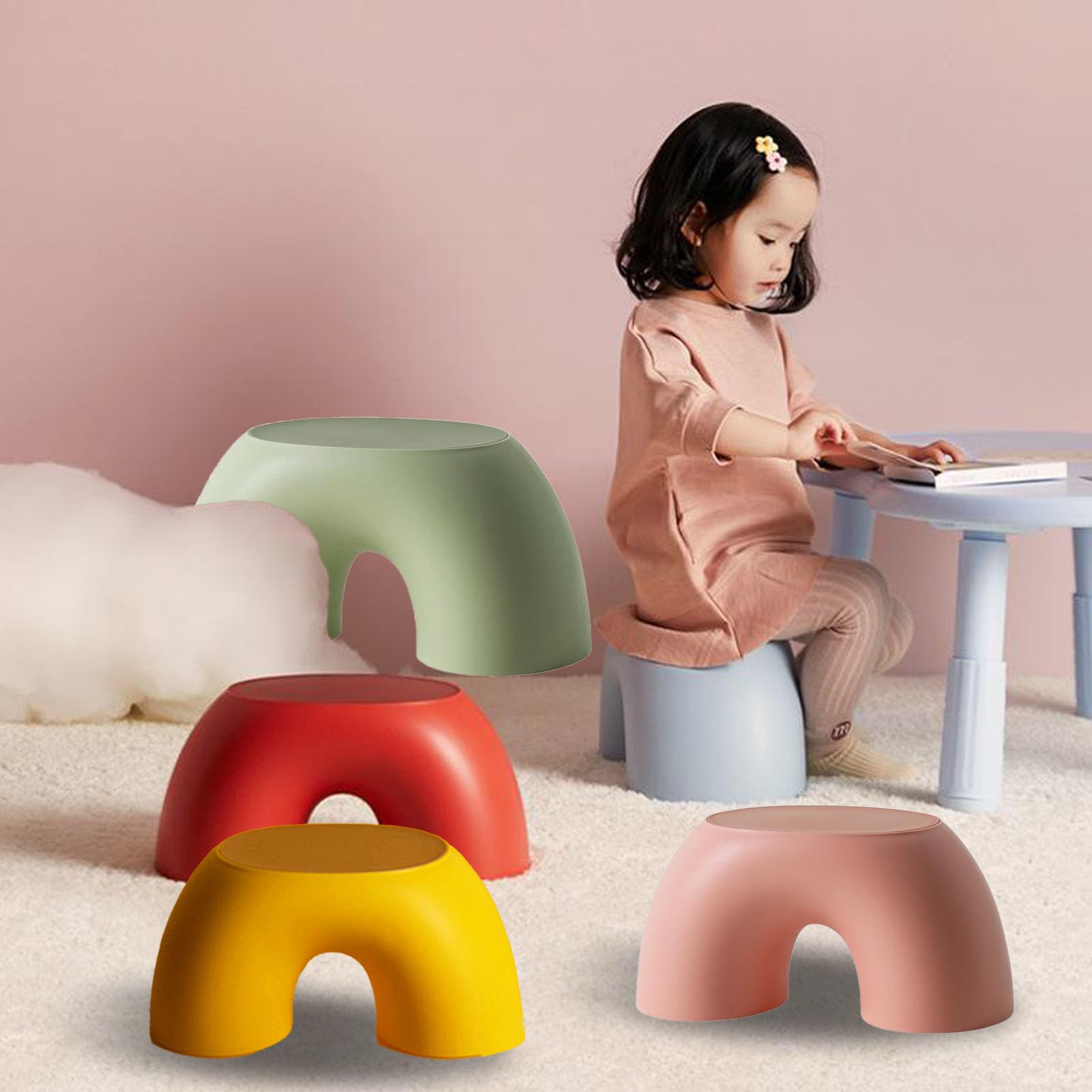 ACOGEDO Multifunctional Kids Stool - Skid Plastic Footstool for Bathroom, Bright Yellow Step Stool for (Yellow)