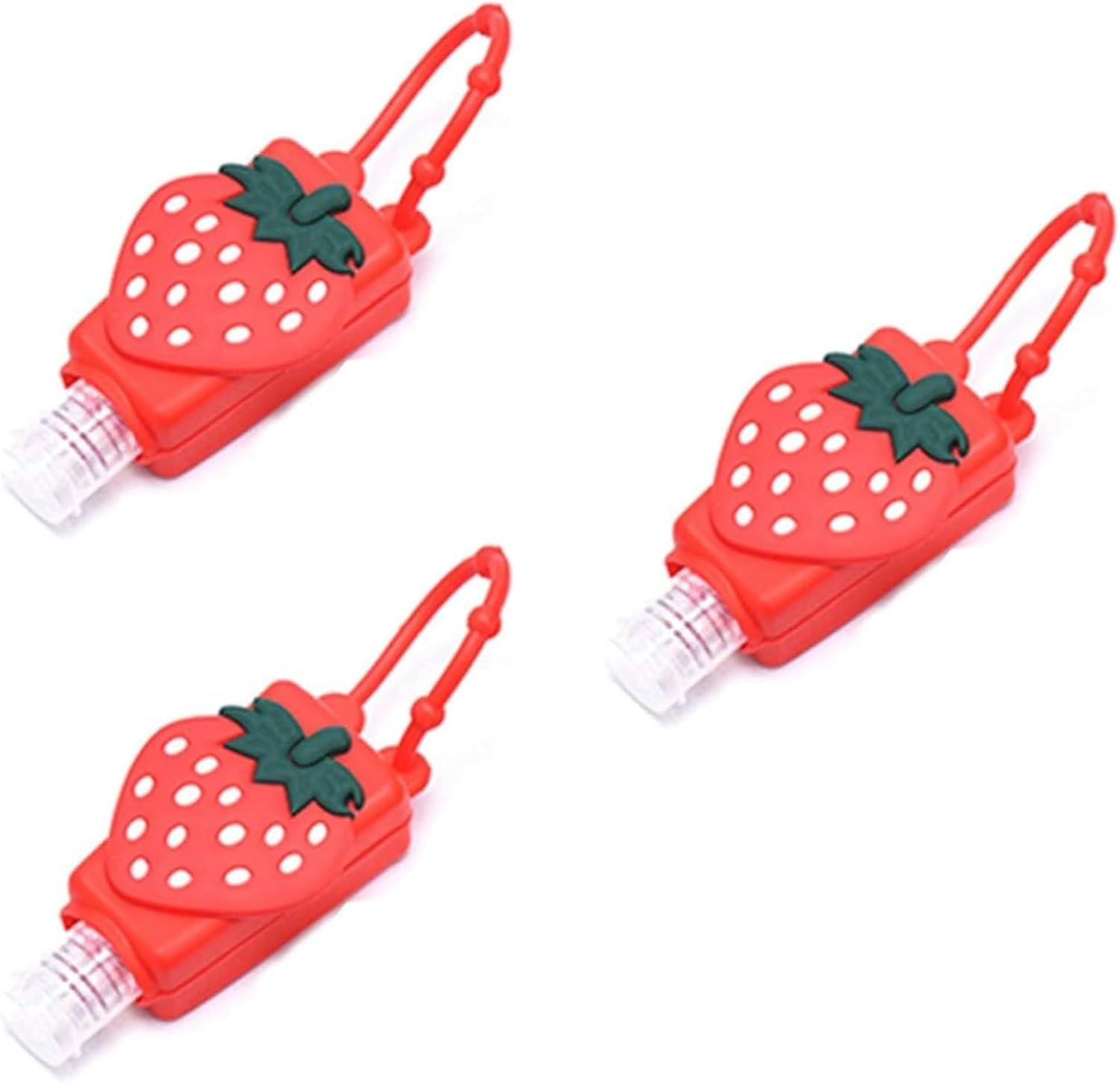 Cldaisy 3Pcs Strawberry Empty Travel Bottle Hand Sanitizer, Refillable Bottle Cosmetic Container for Cosmetic Containers, Silicone Case Keychain Carrier, Refillable Portable Travel Containers Tools