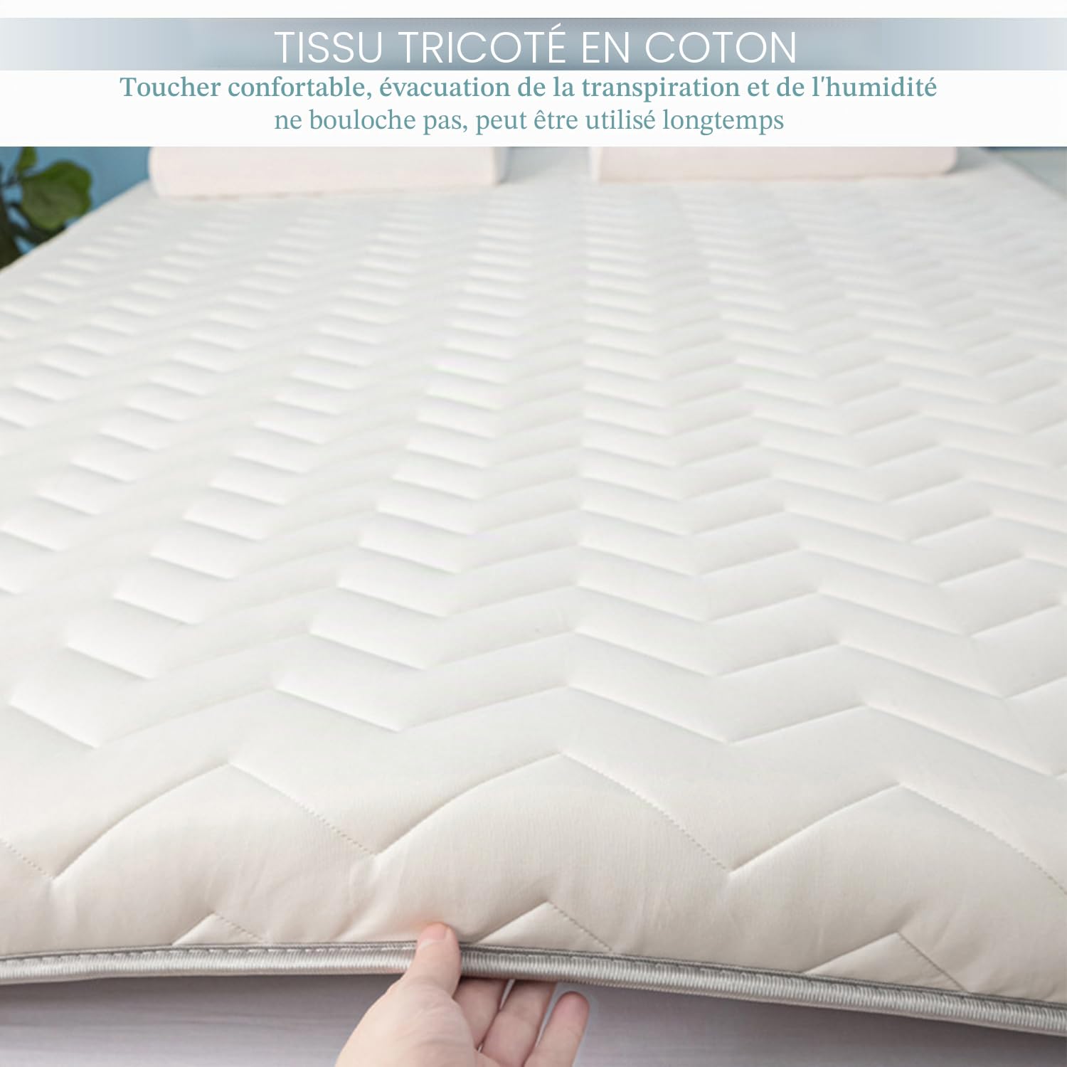 Surmatelas futon japonais blanc, 110 x 180 cm d'épaisseur, 5/8 cm, respirant, confortable, pliable, pour dortoirs et usage domestique