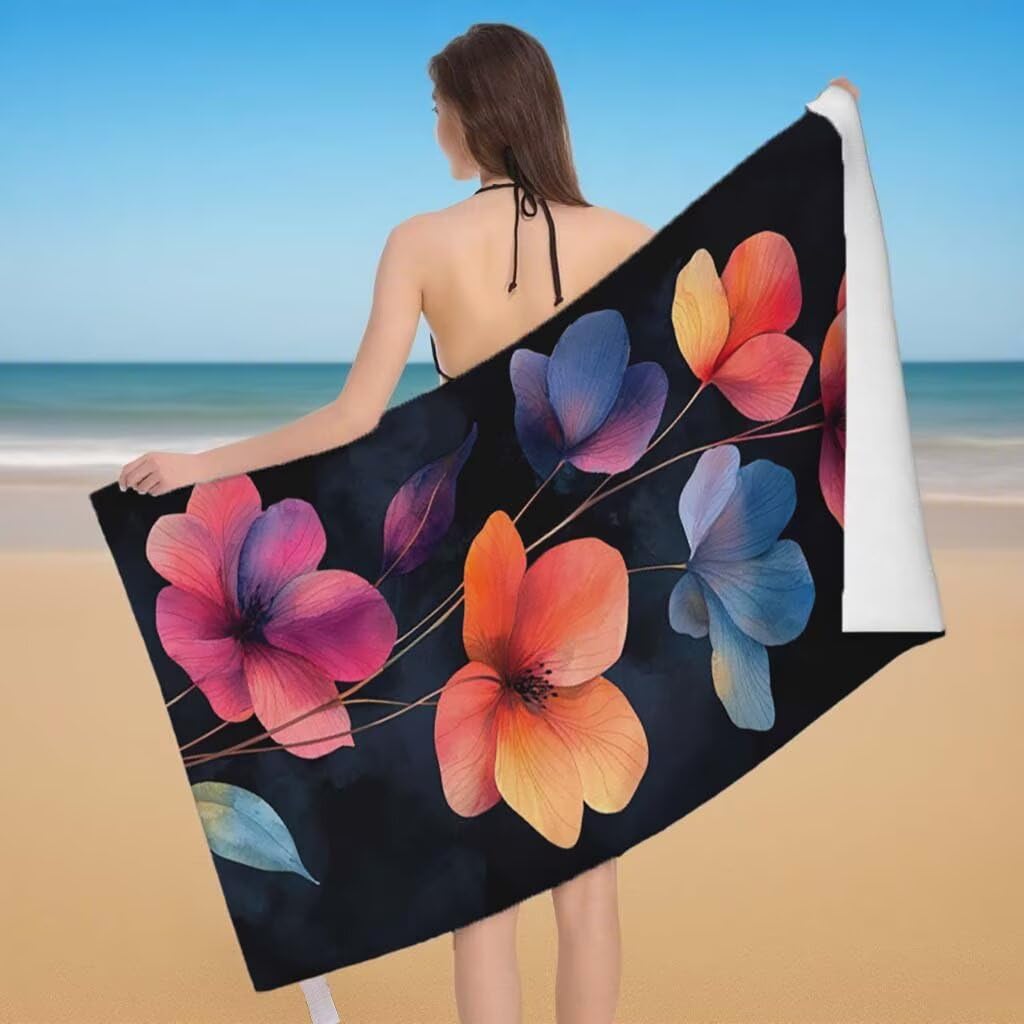 Telo Mare XXL 220x100cm/35x70cm, 2 Set Telo Mare Microfibra Nero Asciugamano Palestra Uomo, Antisabbia, Leggero, Asciugatura Rapida, Teli da Spiaggia Grandi Accessori per Camping Natation Yoga H-64