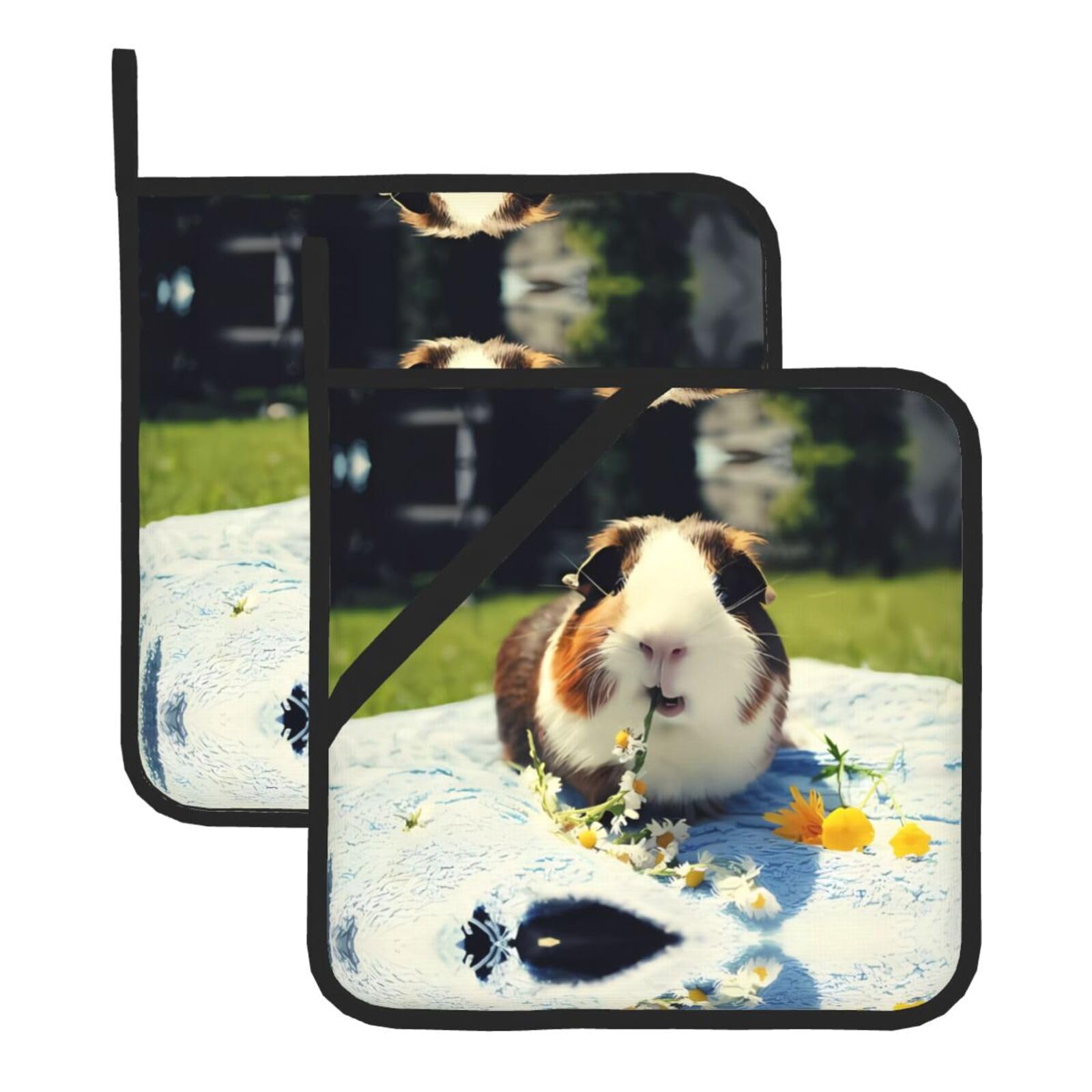 YYHHAOFA Guinea Pigs Funny Prints Square Hot Pads for Kitchen Counter - Waterproof Pot Covers with Hanging Loop - Thick Heat Resistant Trivets for Microwave & Oven (2-Pack)