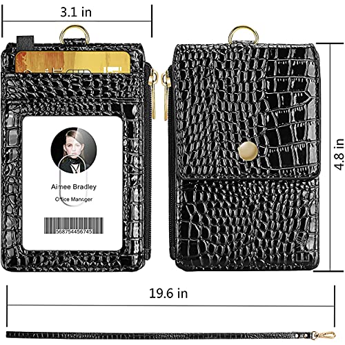 Elv Badge Holder With Zipper, Pu Leather Id Badge Card Holder Wallet With 5 Card Slots, 1 Side Rfid Blocking Pocket And 20 Inch Neck Lanyard Strap For Offices Id, School Id, Driver Licence #TOP4