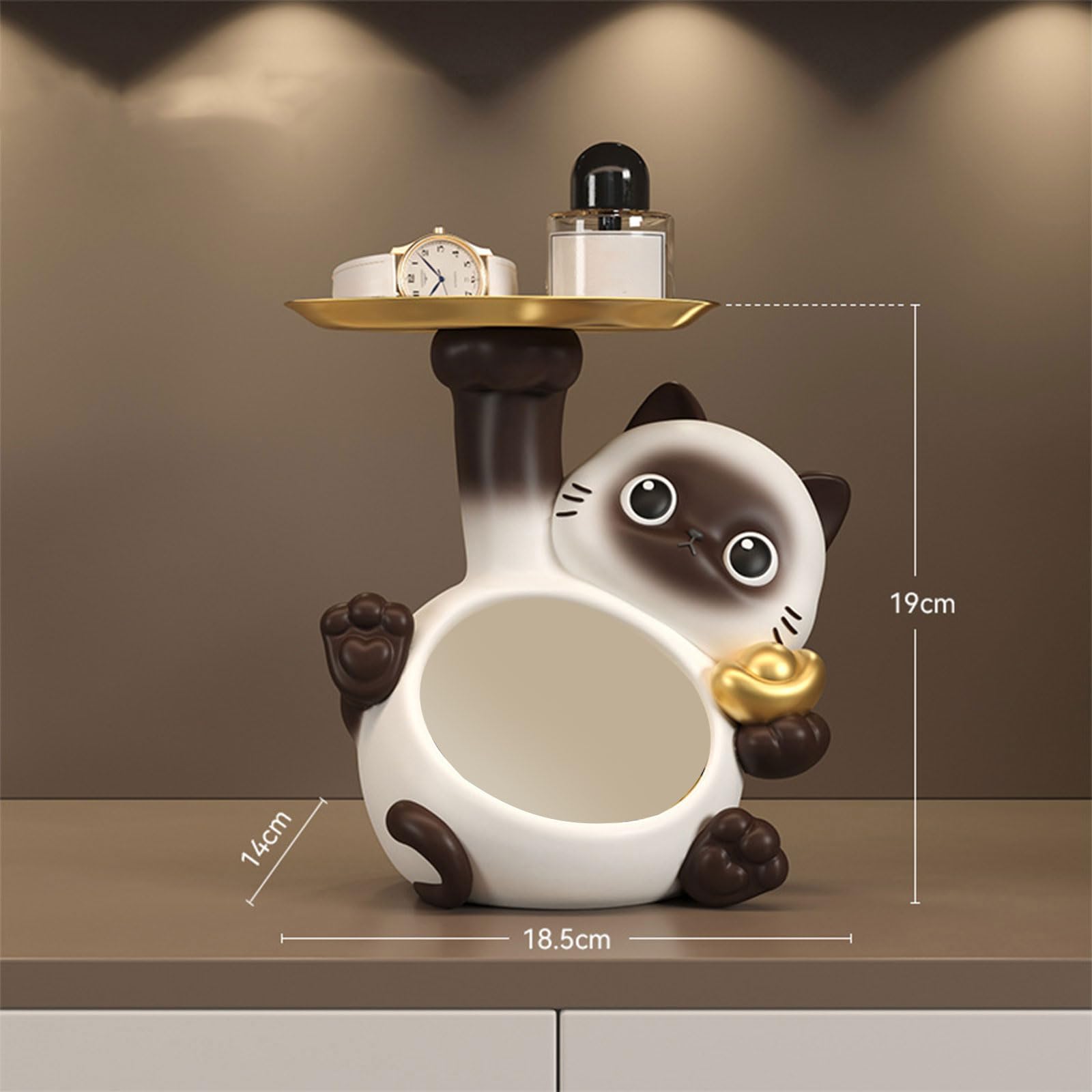 Scultura da tavolo con gatti siamesi in resina funzionale e artistica con vassoio organizzativo per chiavi, ciotola per caramelle, decorazione per l ' ingresso della casa, accessori per l ' ingresso
