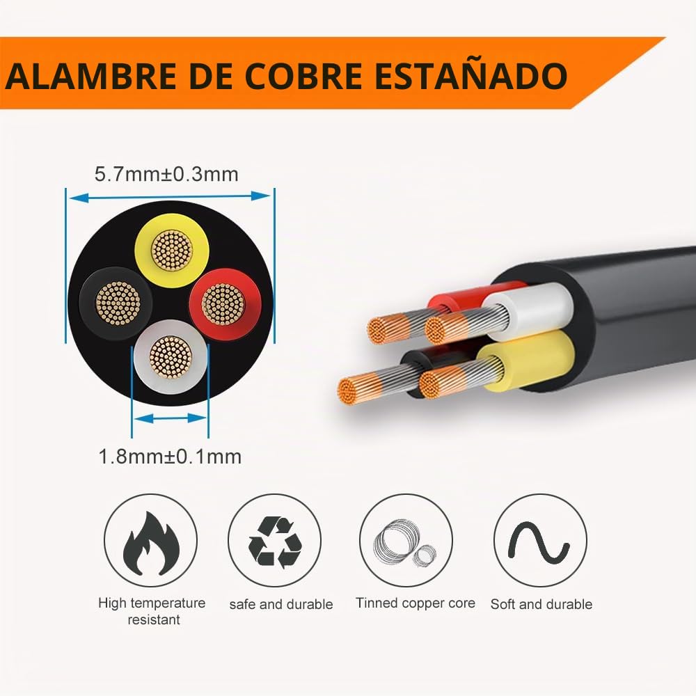 Cable Eléctrico de 4 Conductores de Calibre 18 4x0,8mm², 30,48M Cable Trenzado Negro de Bajo Voltaje 18/4 Caja de PVC, Cable de Alimentación de Extensión Flexible para Lámpara LED