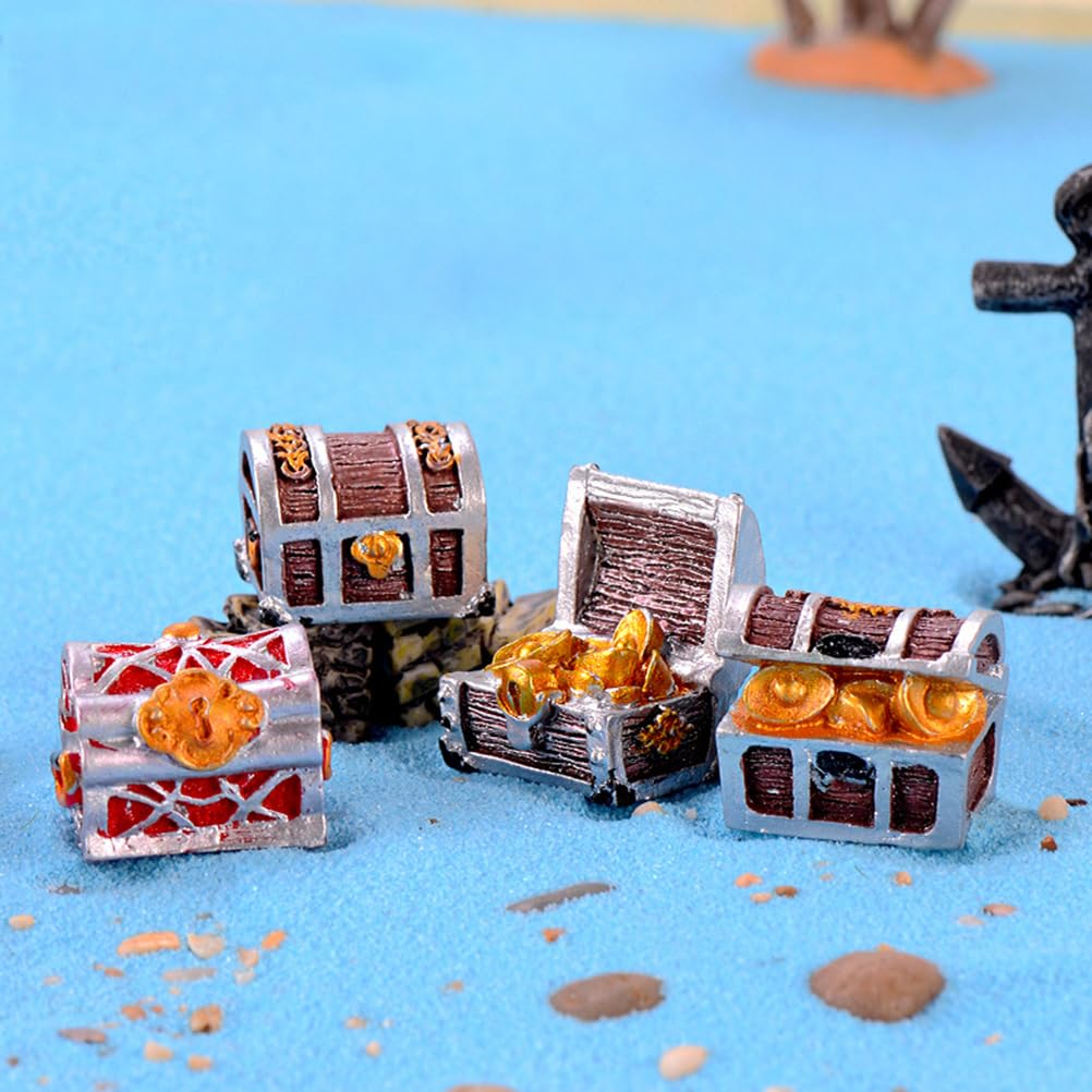 4Pcs Aquarium Tank Decor Mini Treasure Chest Ornament Set Resin Golden Coin Undersea Ornament for Fish Bowl Tank Accessories (Random Style) - Image 2