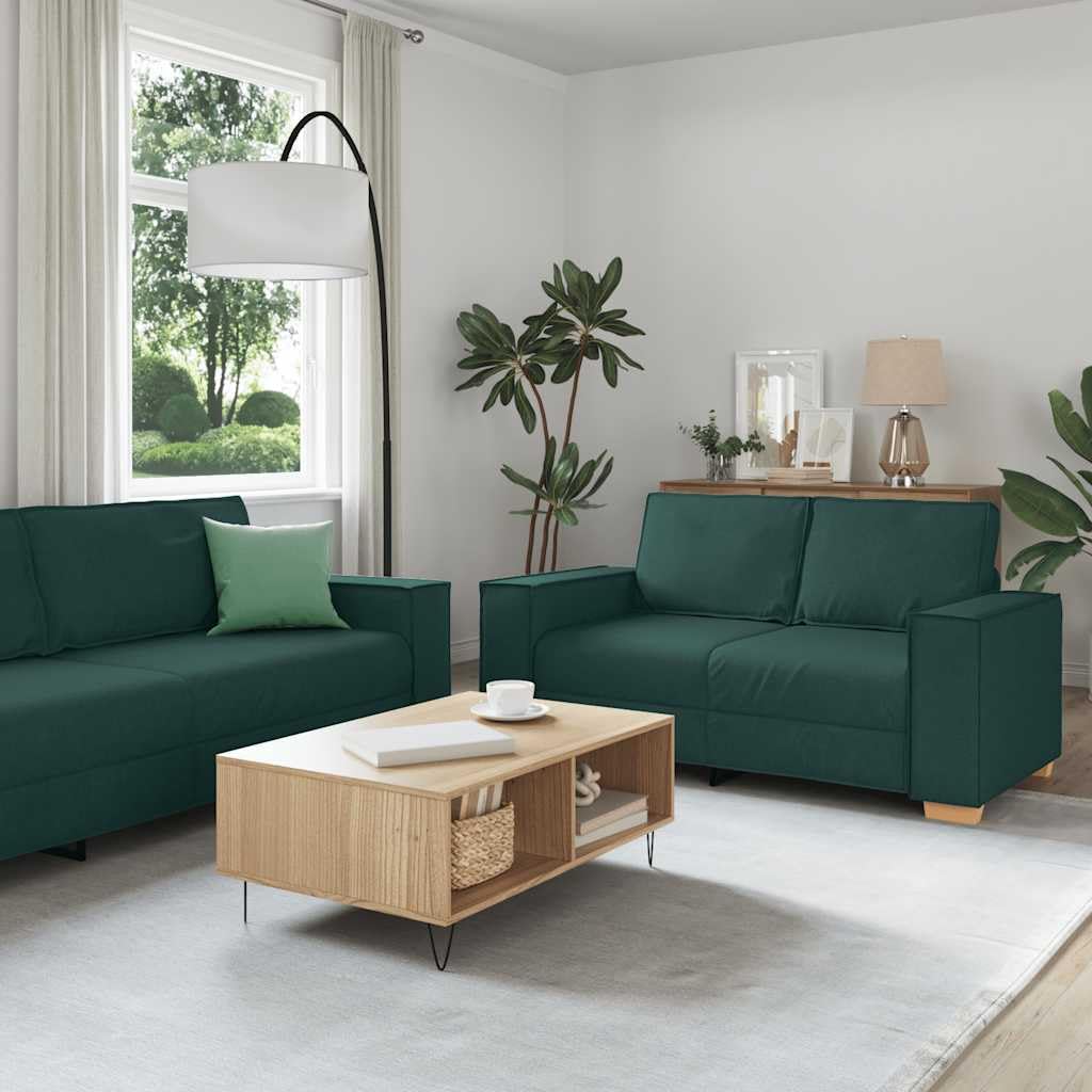 Juego de 2 sofás de tela para salón, 2 plazas y 3 plazas, color verde oscuro, sofá acolchado con estructura de madera y metal, cómodo