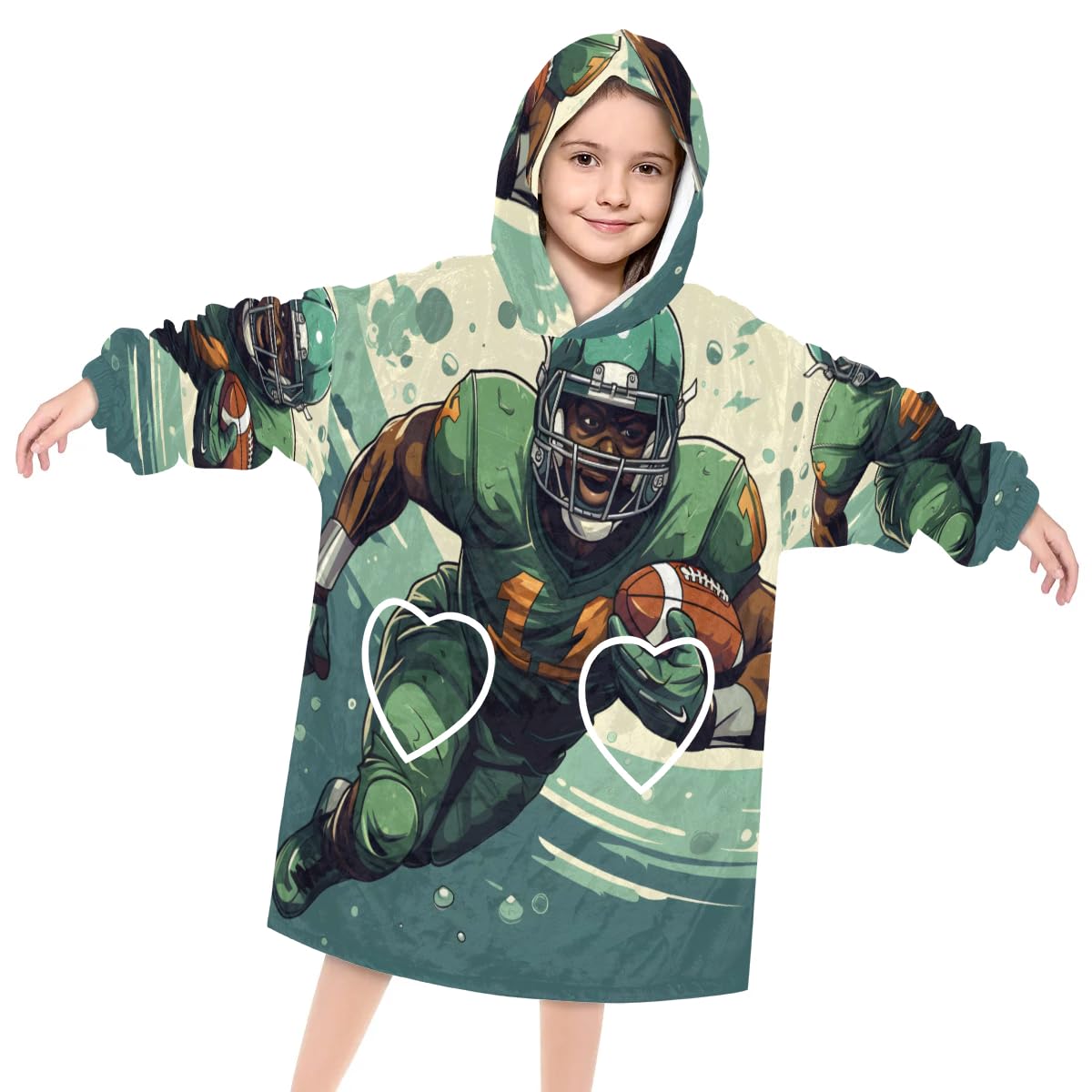 Pardick Wearable Blanket Hoodie for Kids, Historical football Fleece Sweatshirt Blanket Oversized Blanket Sweatshirt with Pocket Flannel Warm Hooded Blanket 6-10 Year Old Girl Boy Gift, One Size