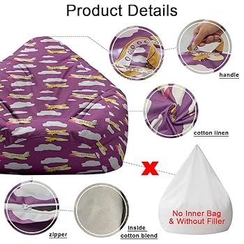 Bean Bag Chair Cover, Sofa Cover Beanbag Chair Cover Perfect For Reading, Alternative Seating Cover Adults Kids Cotton Linen Bean Bag Storage Chair Cover W