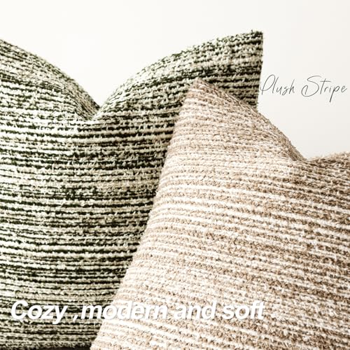 Image of Foindtower Set of 2 Faux Fur Textured Modern Throw Decorative Pillow Covers Square Accent Striped Cushion Sherpa Boho Farmhouse Pillowcase for Couch Sofa Living Room Home Decor 18x18 Inch,Dark Green