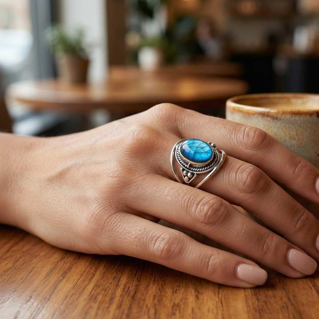 Handmade 925 Sterling Silver Overlay Ring Natural Gemstone Moonstone, Crystal, Carnelian, Rose Quartz Oval Boho Jewelry For Women