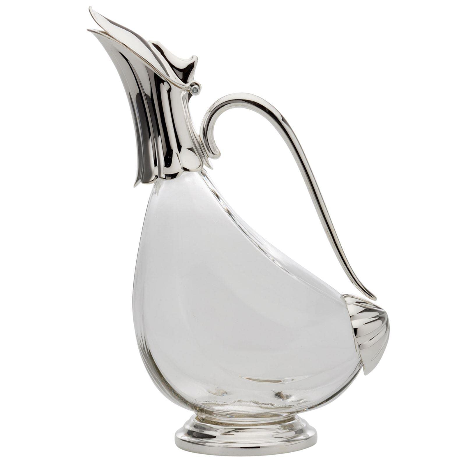 hochwertiger Wein-Dekanter 1 Liter - edle Design Wein-Karaffe aus Glas - mit versilbertem Griff und Ausgießer - außergewöhnlicher Dekantier in Enten-Form