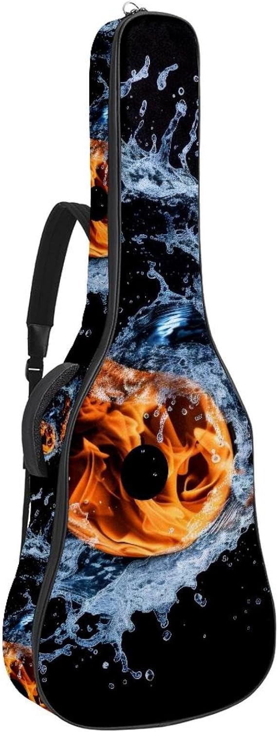 Cool Water and Fire Yin-Yang Symbol Acoustic Guitar Gig Bag, 1 cm Thick Padding Waterproof Guitar Bag Backpack for 40 41 42 Inch Electric Bass Classical Guitars