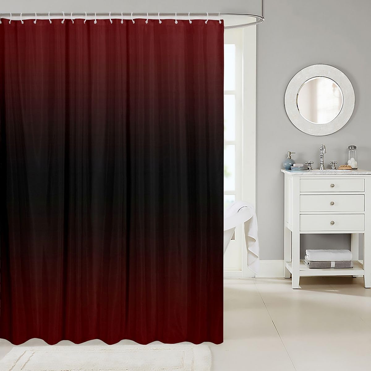 Erosebridal Red and Black Shower Curtain Ombre Waterproof Bathroom Curtains Abstract Gradient Bath Curtain Contemporary Art Bathroom Shower Curtain Sets, 72" Wx84 L