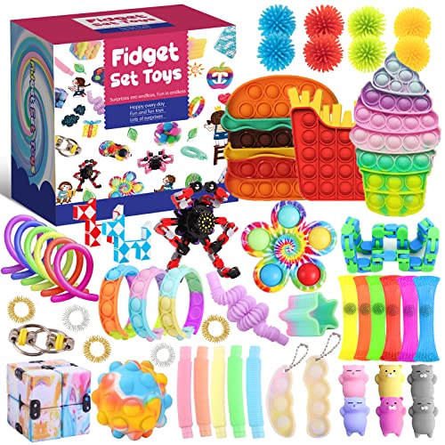55PCS Pop TikTok Fidget Toy Pack Cheap, Fidget Packs Set, Cheap Fidget Toys Pack, Fidget Box for Parent-Child Time, Silicone Anti-Anxiety Tools for Kids and Adults (Funny Pop Pack B6)