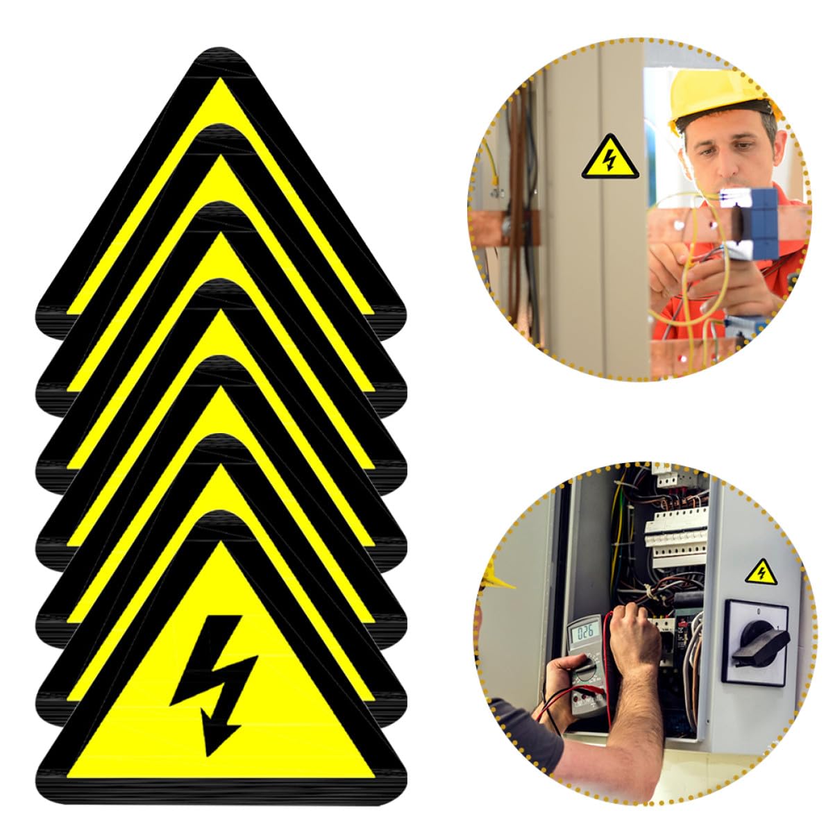 Autocollants de 15 Électriques D'avertissement de Jaunes Chocs Pièces Adhésifs Lot pour Panneaux aux et Équipements, Adaptés Chantiers et Jardins