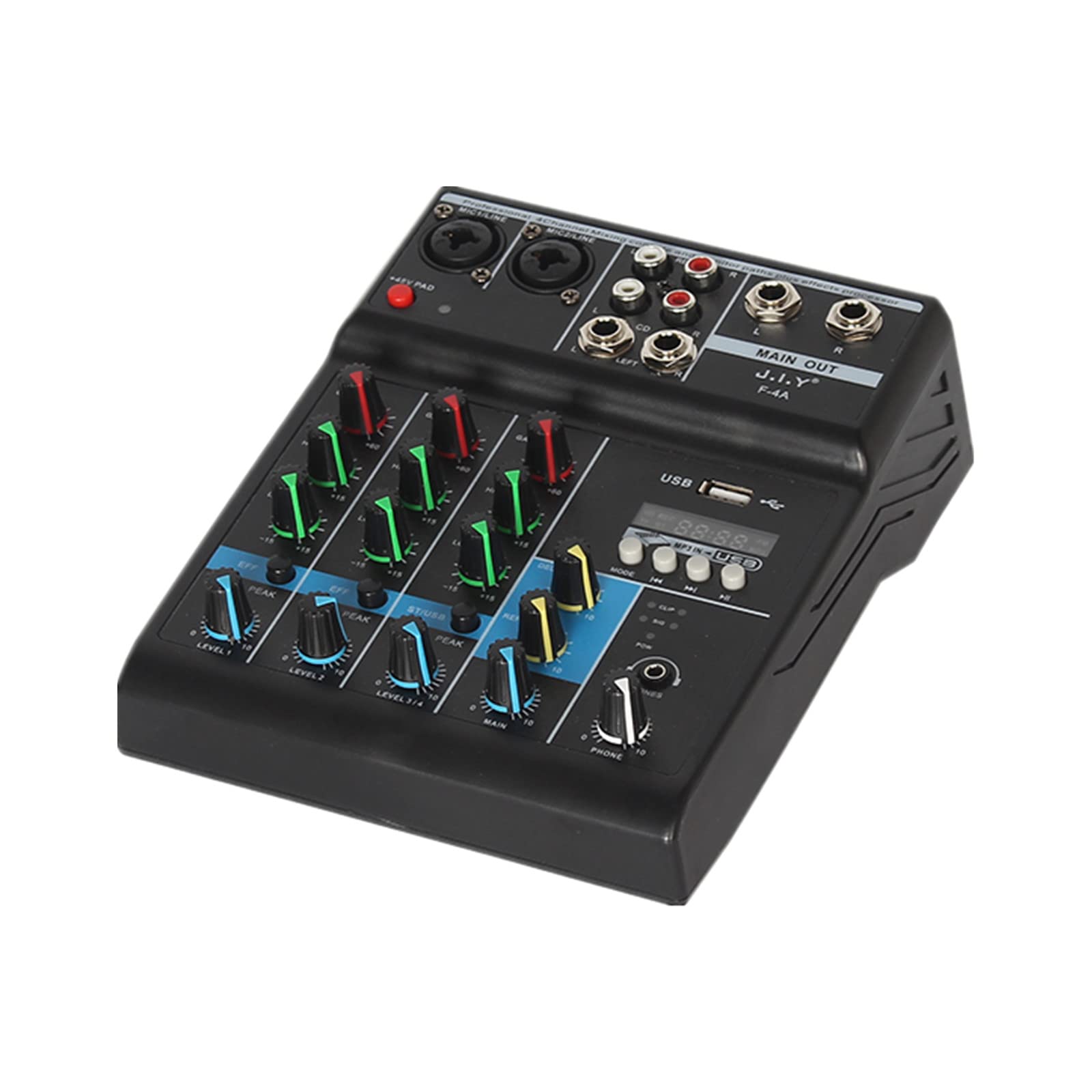 Mixer DJ 4 Canali Audio USB Alimentazione Phantom 48V Console Registrazione per Computer Microfono Lettore per Live Studio Scena