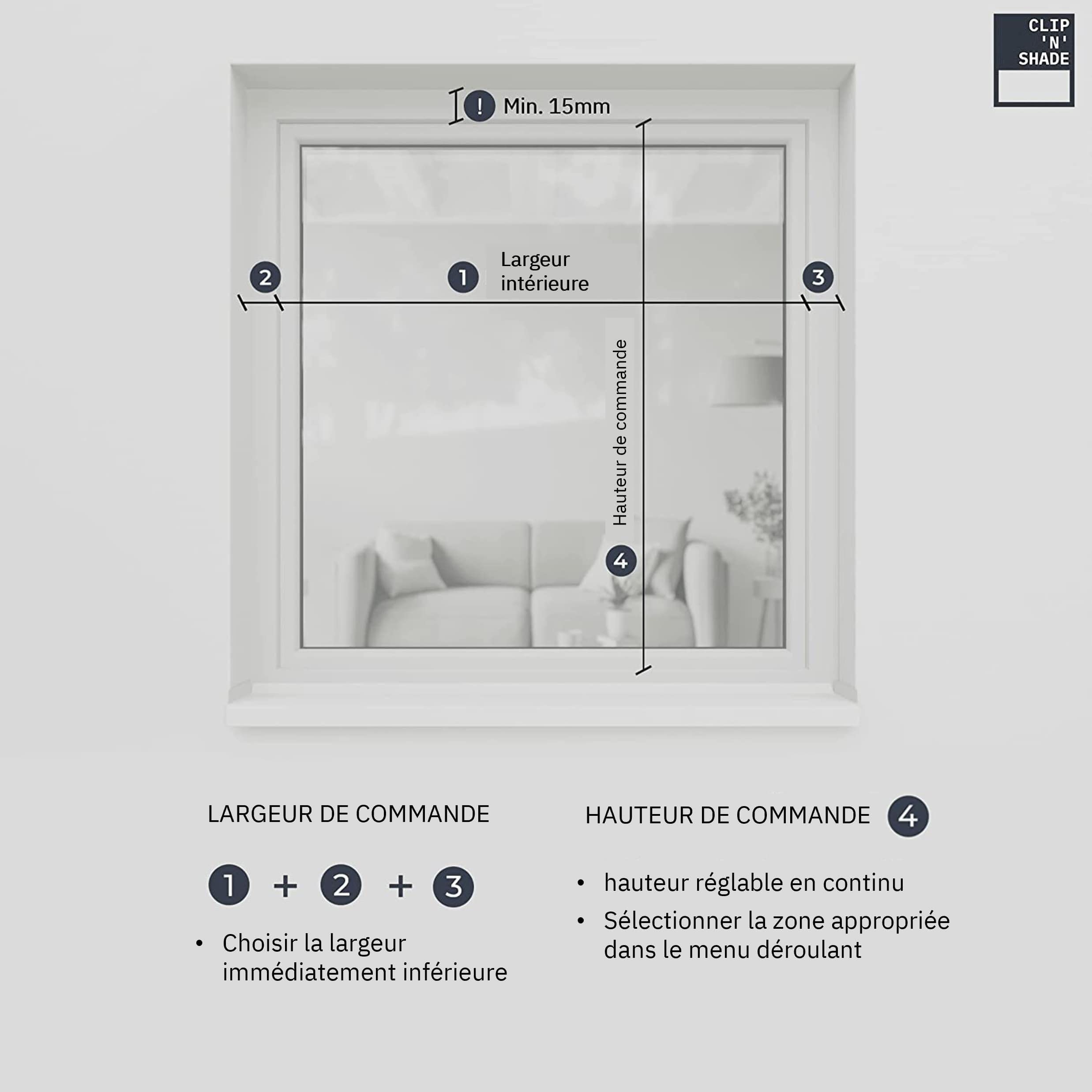 CLIP'N'SHADE Gris - Store Anti Chaleur sans Perçage | Rafraîchit la Maison sans Clim | Montage Facile en 15 Min (Largeur : 70 cm, Hauteur : 60-90 cm, Opaque)