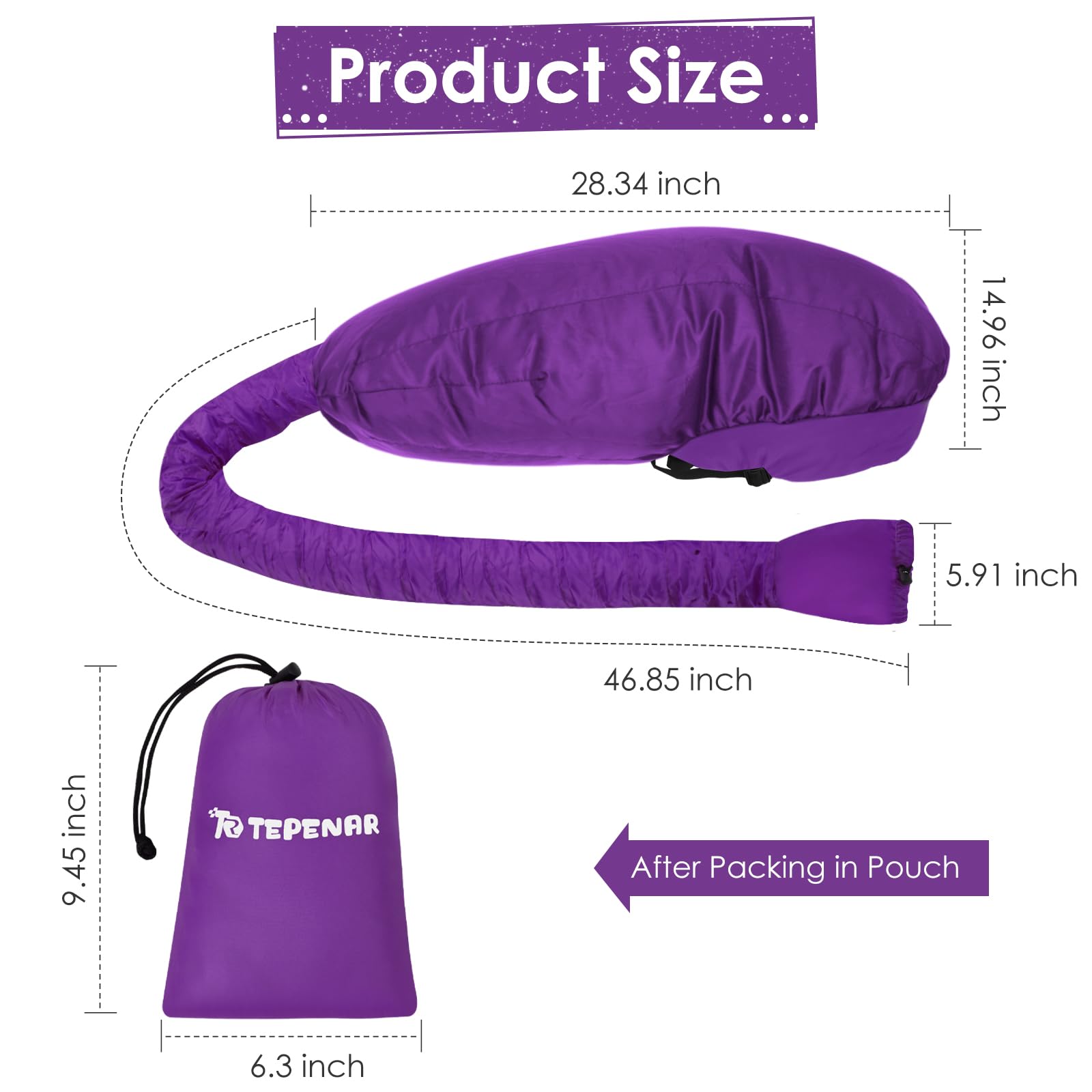 Hair Dryer Bonnet Attachment: Upgraded Extra Large Hooded Dryer Adjustable Hair Dryer Caps - Easy to Use for Natural Curly Textured Hair Care Styling Fast Drying - Purple