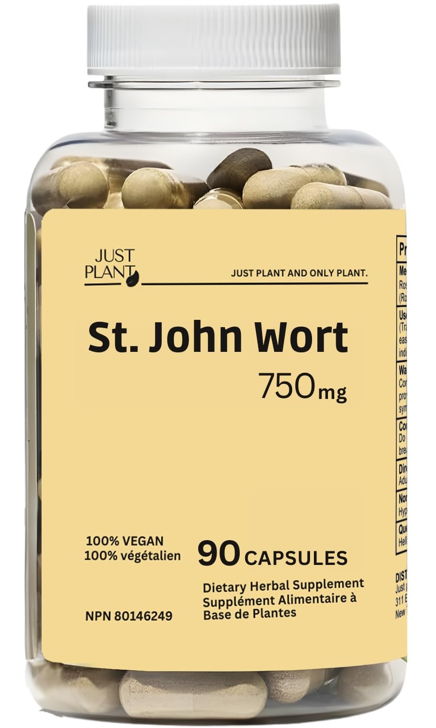 St. John’s Wort Capsules 750 mg, 90 Count | Natural Stress Support | with Hypericum Perforatum Extract Herbal Mood Support Gluten-Free, Non-GMO Made in USA
