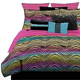 Veratex Stylish Rainbow Zebra Youth Micro-Fiber Fabric Patterned Bedroom Bed-In-A-Bag, Full Size, Multicolored