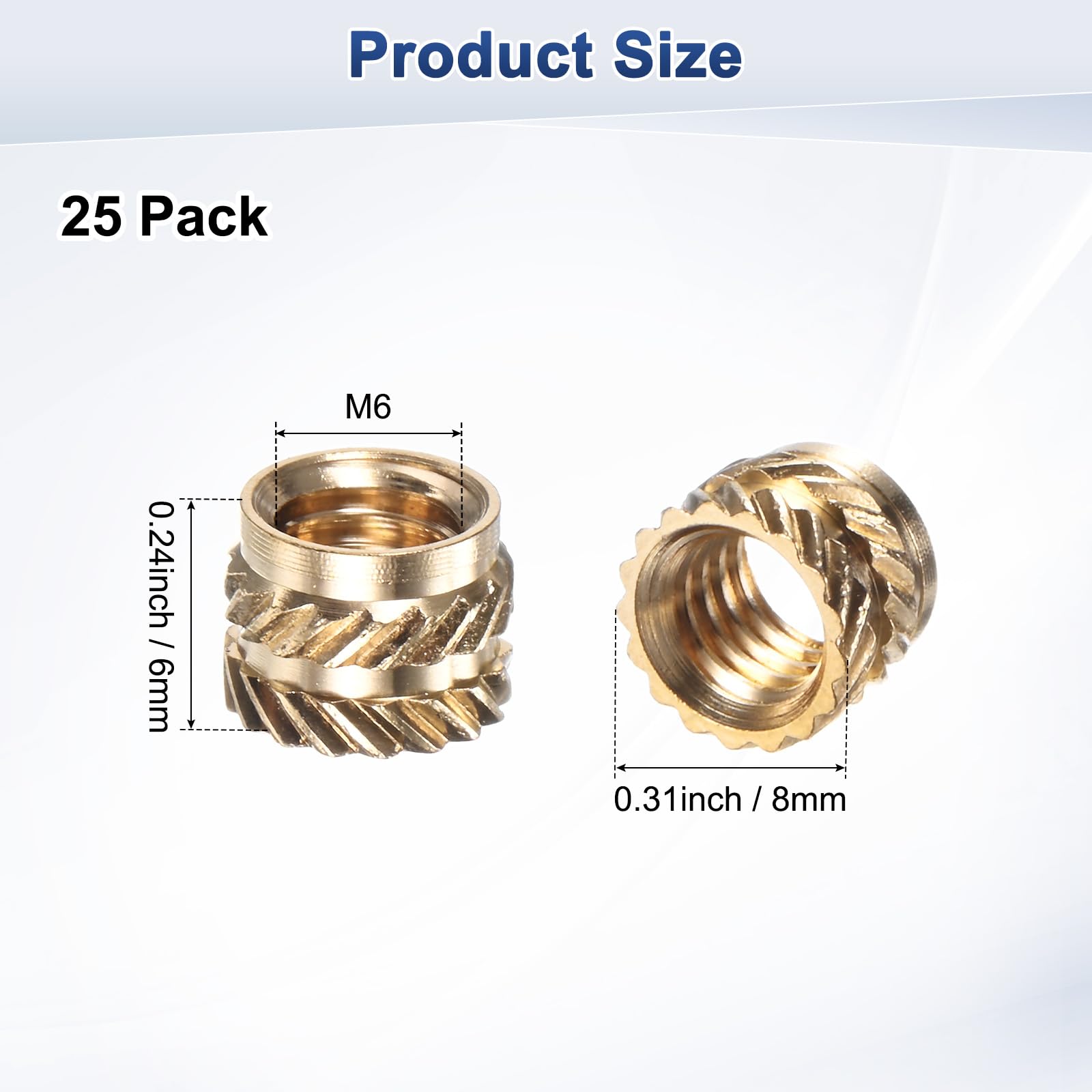 M METERXITY 25-Pack Threaded Inserts, M6 x 6mm L x 8mm OD Brass Heat Set Insert Nuts - Image 3