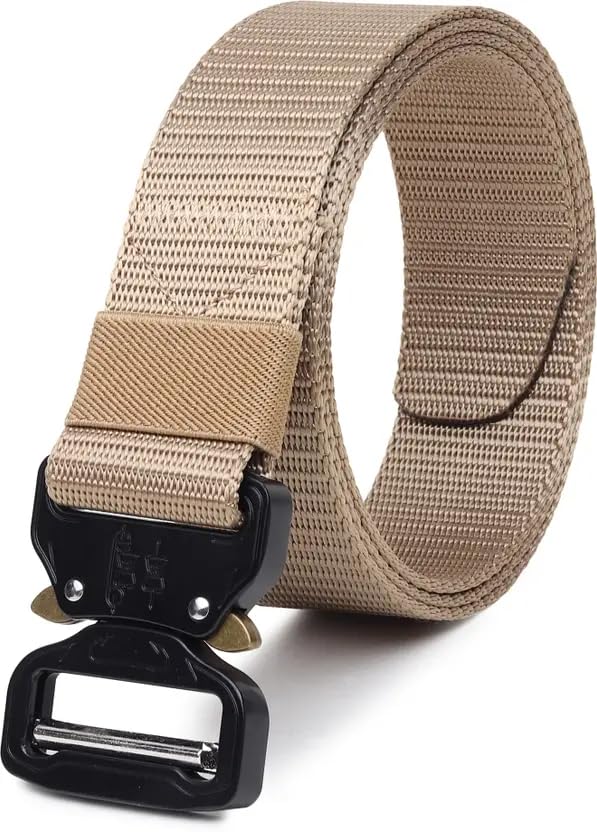 Tactical Military Belt, Heavy Duty Nylon Web Belt with Quick Release Metal Buckle, Khaki, Adjustable Combat Style-picture-42