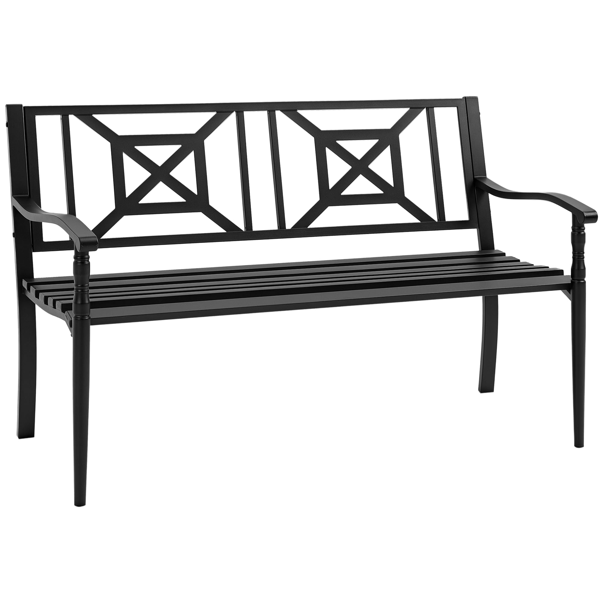 Outsunny Banco de Jardín de 2 Plazas Banco Exterior de Acero con Reposabrazos y Respaldo Decorativo para Terraza Balcón Patio Carga 240 kg 128x62,5x81,5 cm Negro