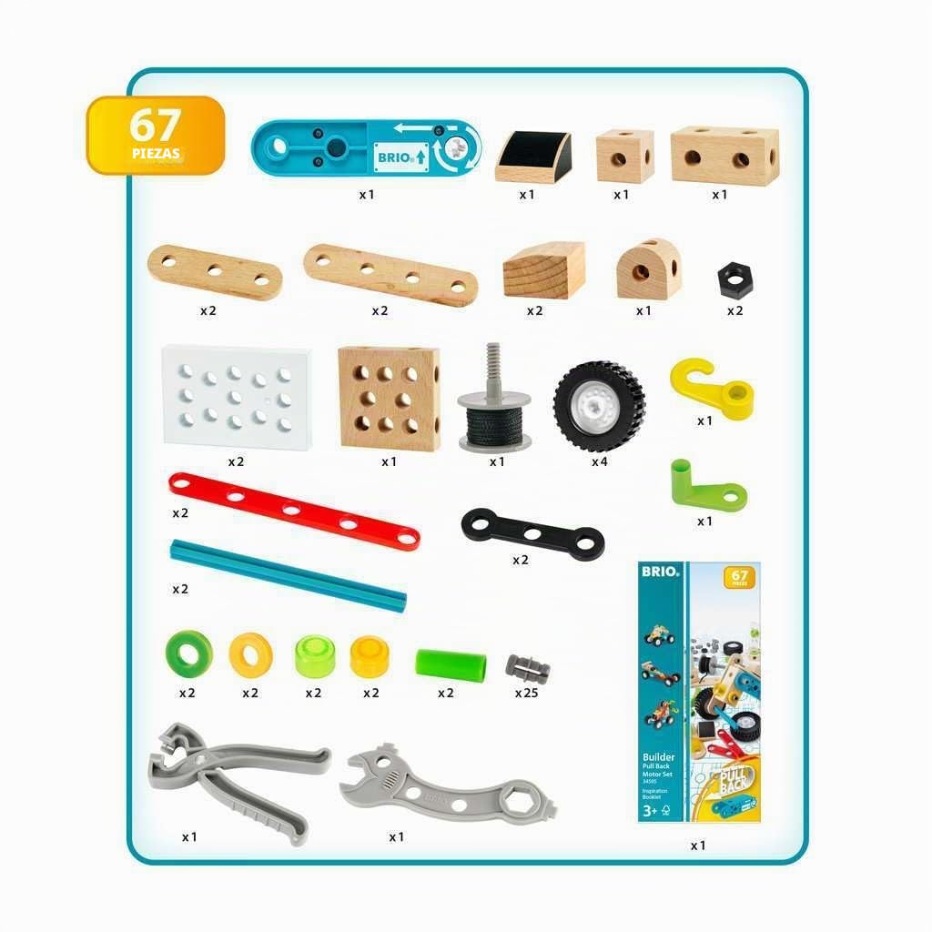BRIO - Set juego de construcción con motor de retrofricción, BRIO Builder, edad recomendada 3+ (34595) | Set de construcción BRIO Builder con motor de retrofricción, recomendado desde 3 años, para ensamblar sus piezas paso a paso.