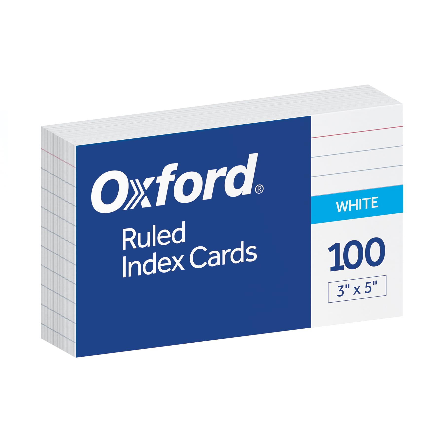 Oxford Ruled Index Cards, 3" x 5", White, 100 Per Pack (40136)