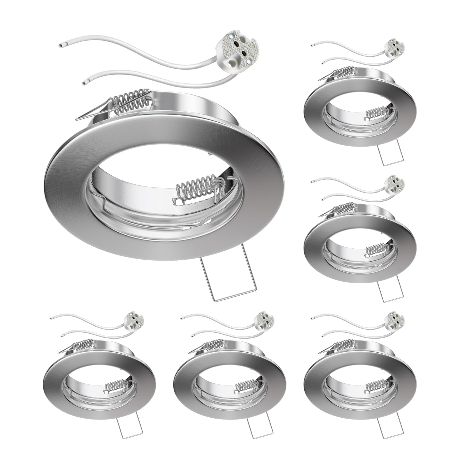 ledscom.de 6X Ceiling recessed Frame Fere recessed Frame matt Chrome (LED/halogen/MR16/50mm) incl. GU5.3 Socket