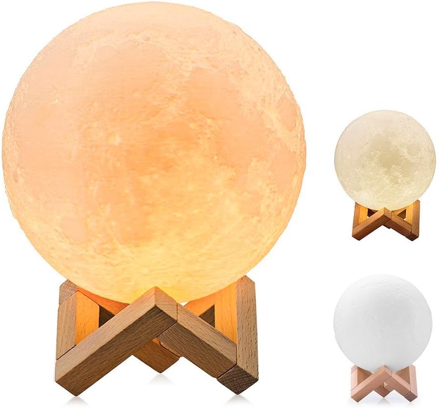 Moon Lamp, 12cm/4.7inch Full Moon Lamp Lighting LED Night Light Modern Lamp [Touch Control][USB Rechargeable][Free Wooden Stand] Home Decorative Lamp Gift for Kids,Children(12cm)