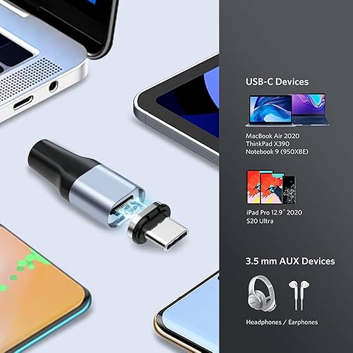 Miniatura 5 de Adaptador magnético de audio USB C a 0.138 in, tipo C a conector de auriculares hembra, adaptador auxiliar compatible con Google Nexus 6 5 4XL,