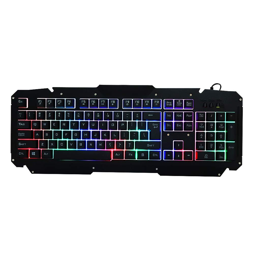 KAZRU USB Wired Keyboard Rainbow Backlit with Metal Panel Suspended Keys for PC Computer(Black)