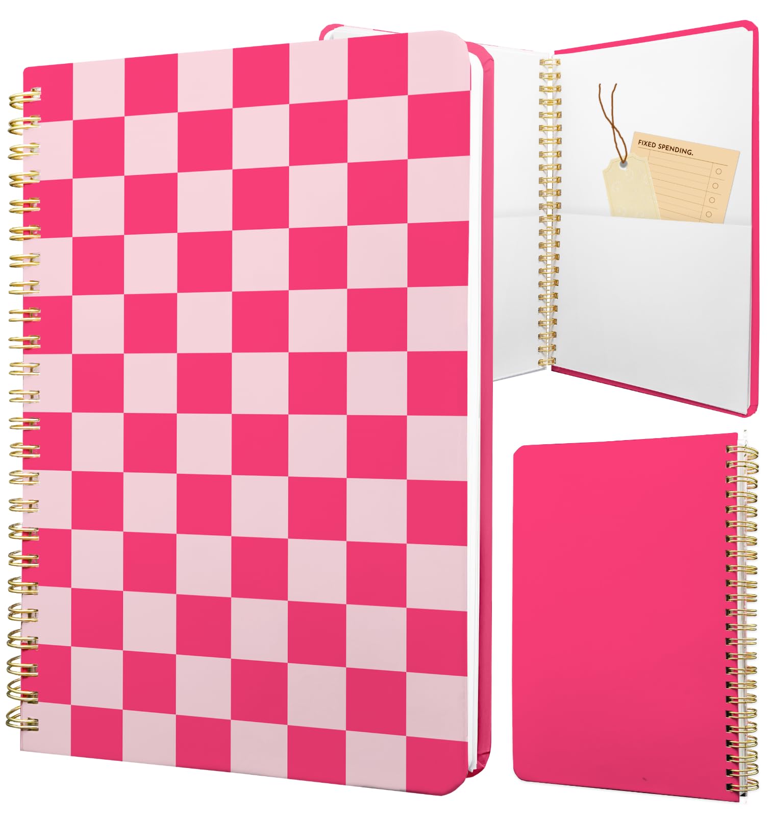 Stanoha Cute Spiral Notebook journal A5 Aesthetic Pretty Floral Design for Women Girls Kawaii with Pocket, 8.5 x 5.7 inch, Pink Plaid