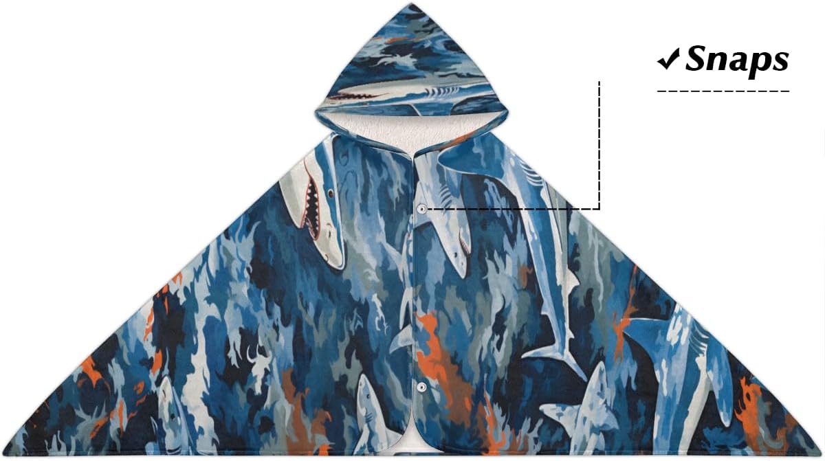 Pardick Kids Bath Towel Shark Camo Beach Towel with Hood Pool Cover Up for Girls Boys Soft Absorbent Hooded Bath Towel Toddler Towels for Beach, Pool