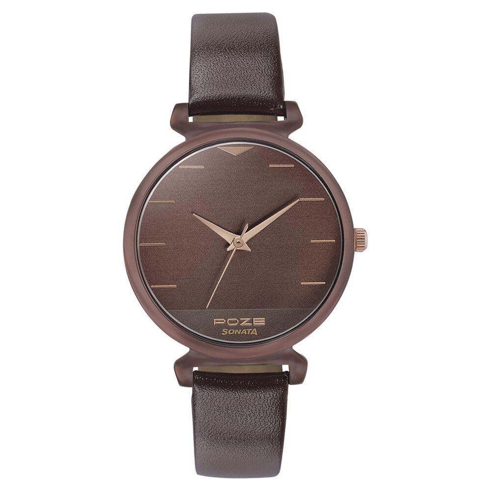Sonata Poze Quartz Analog Brown Dial Leather Strap Watch for Women-SP80007KL01 (B0CT5SBRSQ) Amazon Price History, Amazon Price Tracker