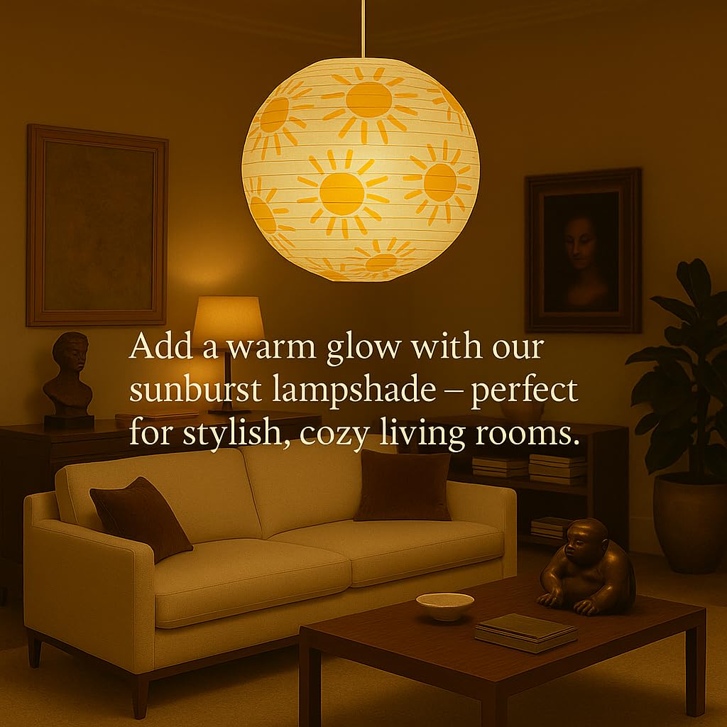 4pcs Paper Lampshade Ceiling Light Shade with Sun Design, 40cm Hanging Pendent Oriental Ribbed Light Fixture - Image 4