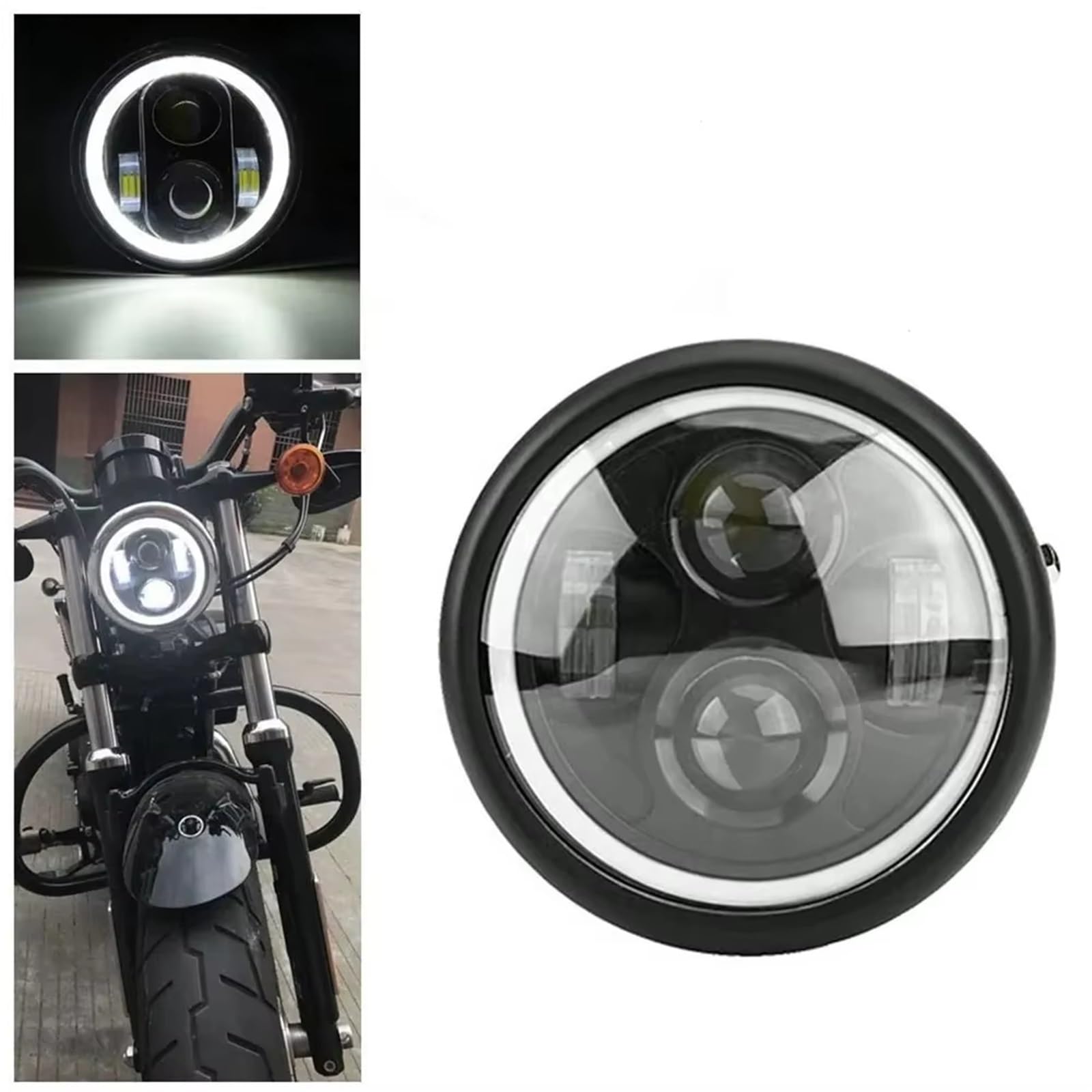 Faro Anteriore per Moto per Suzuki CG125 GN125 per FLD per Touring per Softail/Moto Universale 5.7 Pollici Fari A LED Modifica Angel Eye