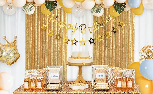 Gold Sequin Backdrop Curtains 4 Pieces 2ftx8ft Shimmer Wall Backdrop Glitter Fabric for Party Baby Shower Decor - 2