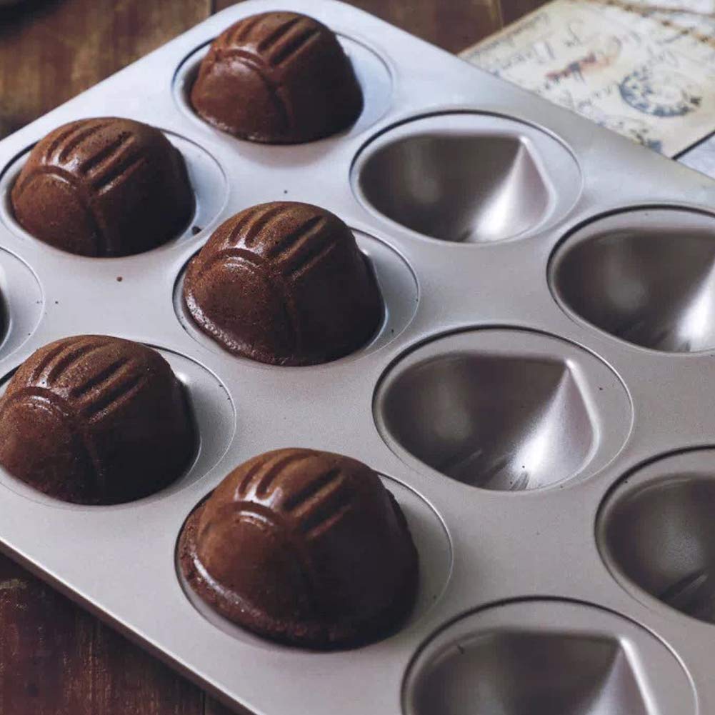 CANDeal Antihaftbeschichtete Muffinform 12 Kavitäten, Neuartige Kuchenform, Spezielle Madeleine Muffinform Zum Backen, Käsekuchenform, Schwarz, Modern mit Distinctive Form, Backform