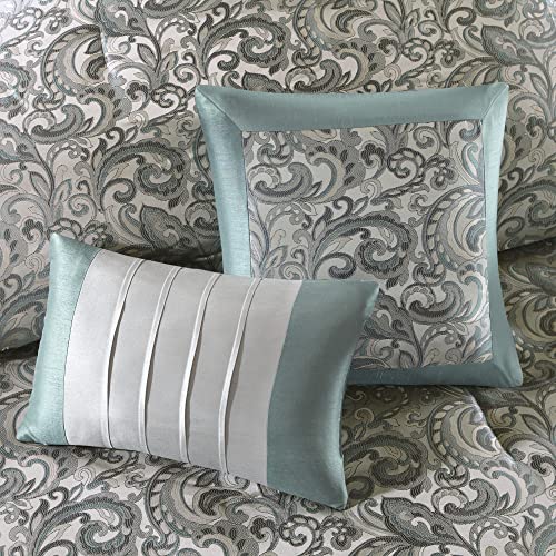 Madison Park 24 Piece Faux Silk Paisley Queen Comforter Set with Matching Curtains, Down Alternative Hypoallergenic - Teal, Queen (90 in x 90 in) - Image 5