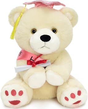 MorisMos Graduation Teddy Bear Stuffed Animal 2026, 12inch Graduation Bear Plush with Cap, Diploma and Congrats Sash, Graduation Gift for Graduates Kindergarten Middle School College, Beige, Pink
