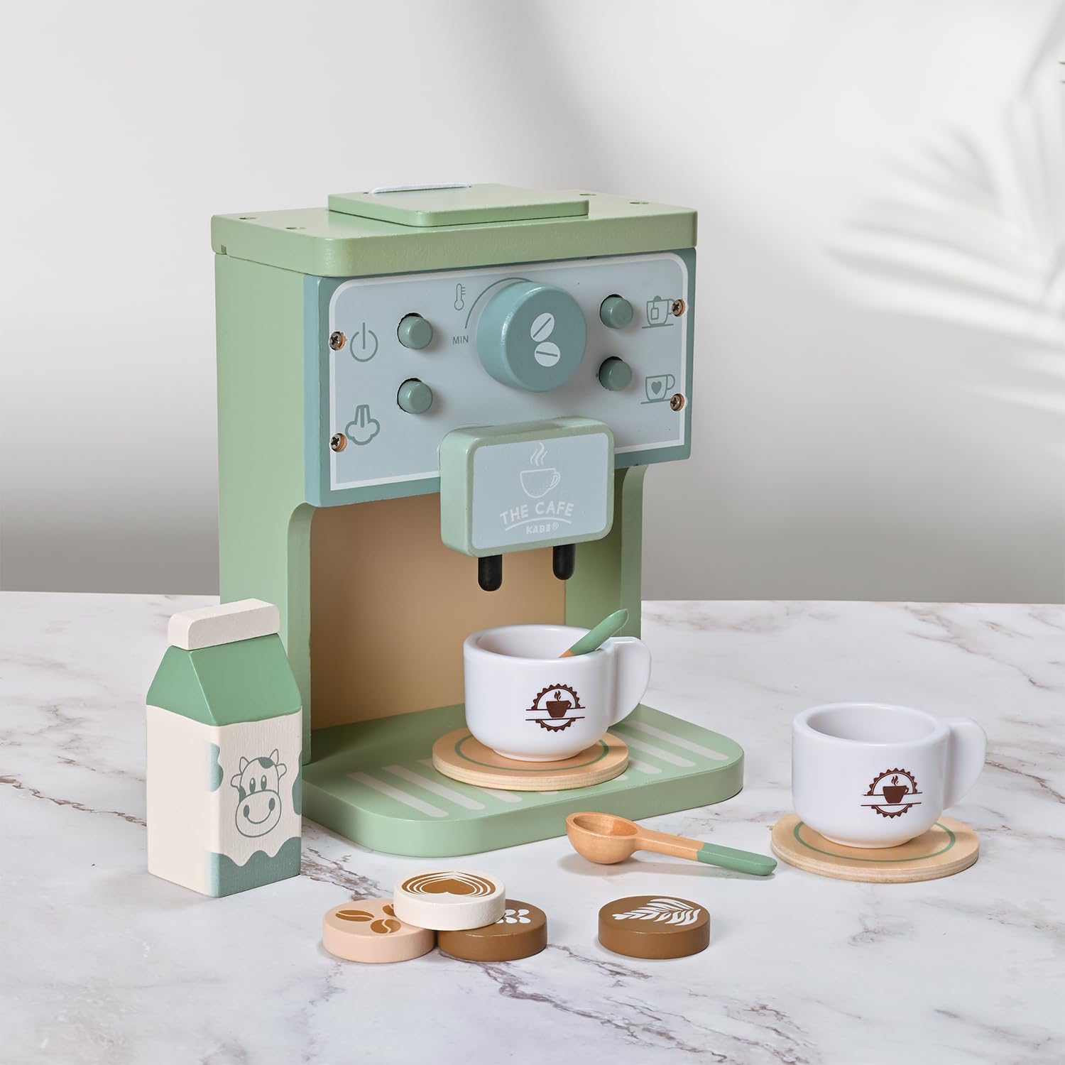 Donmills Green Coffee Maker Toddler fingere di giocare accessori da cucina | Giocattoli in legno per bambini Macchina per caffè espresso Playset Montessori Cucina Giocattolo Regalo per Ragazze e Ragazzi